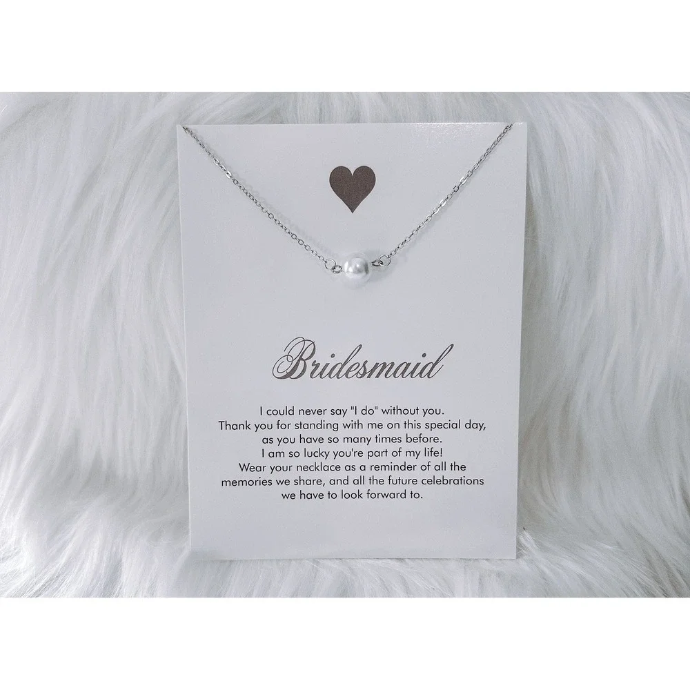 Bridesmaid Pearl Pendant Necklace Wedding Bridal Party Gift Silver Rose Gold